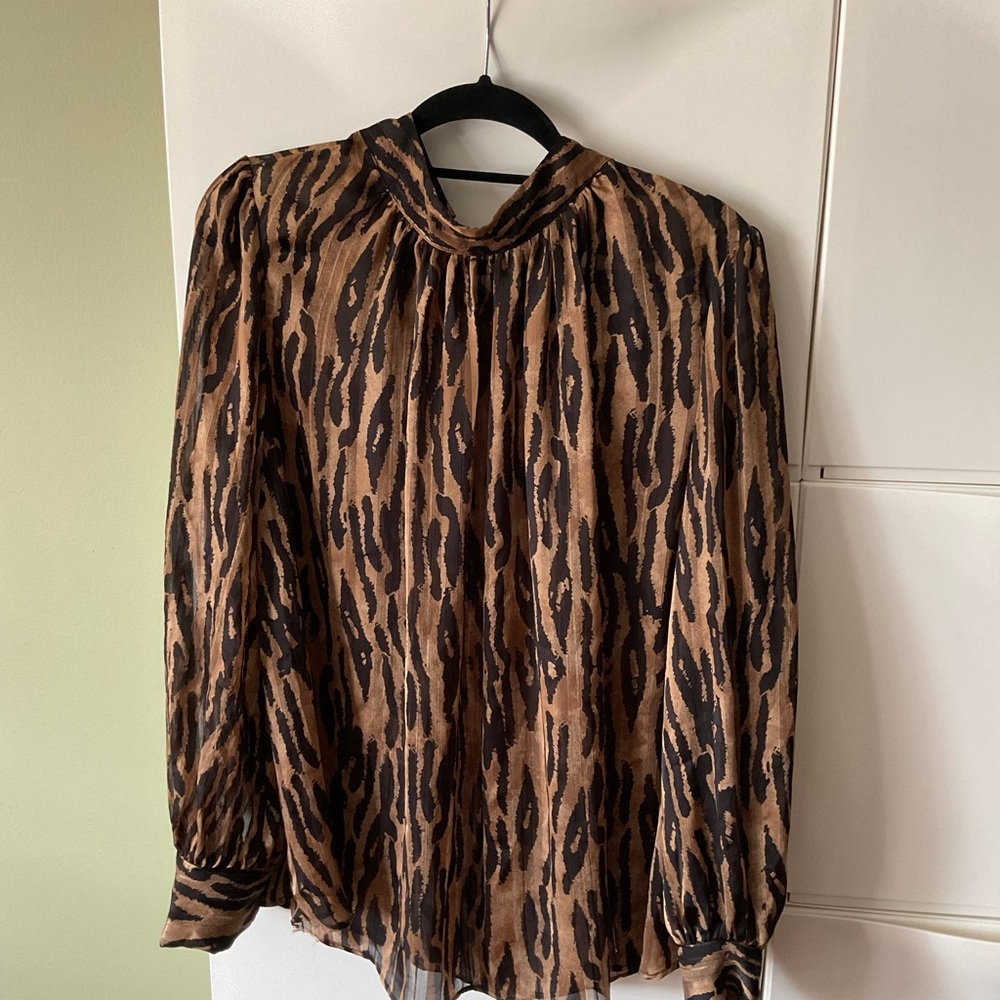 H&M leopard Brown and Black Relaxed Blouse with Long Sleeves